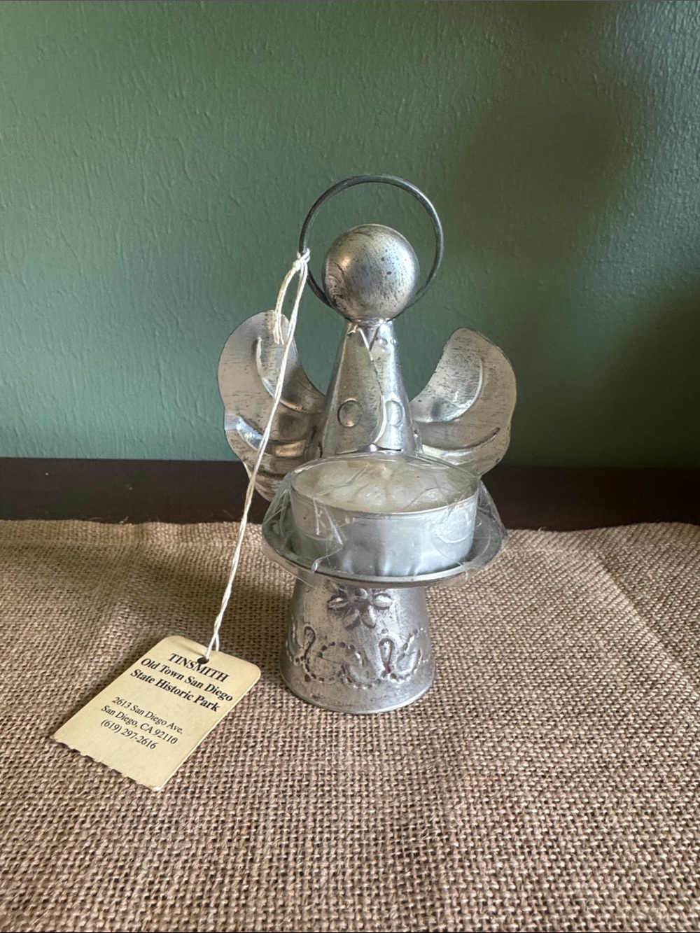 Tinsmith Old Town San Diego Tin Angel Tealight Candle Holder Mexican Folk Art